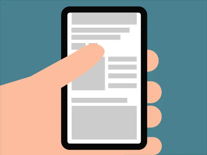 Animated illustration of a hand scrolling an online shop on a phone